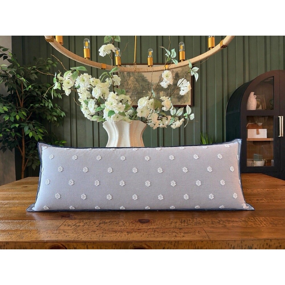 36"x14" Clip Dobby Lumbar Throw Pillow Washed Blue - Hearth & Hand Magnolia NEW